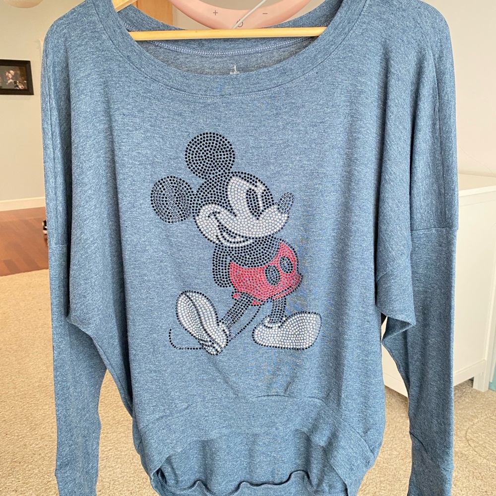 Disney Parks Sequined Women's Blue Mickey Mouse Lightweight Sweatshirt